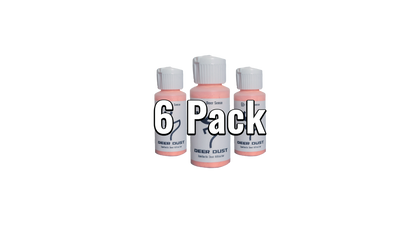 Three bottles of Deer Dust with a '6 Pack' label on a white background.  Synthetic mock scrape attractant